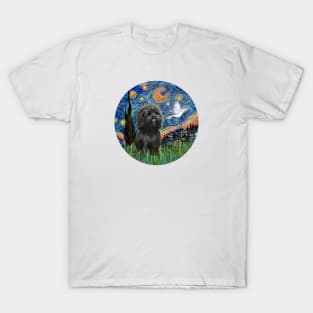 An Adorable Black Shih Tzu in Van Gogh's Starry Night (Adapted) T-Shirt